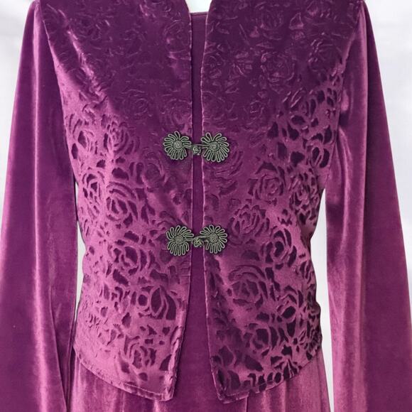 Velvet Maxi Dress Vest Set Purple Gothic Victorian Renaissance Sz 10 Vintage 70s - Picture 3 of 13